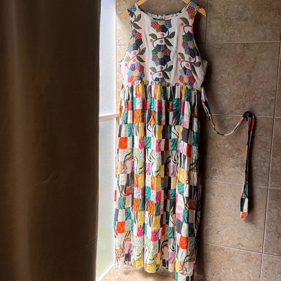 Let Me Be Quilted Patchwork Maxi Dress Anthropologie Sz L New With Tags Pockets! - Picture 11 of 16